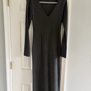 Wilfred Charcoal Gray V-Neck Long Sleeve Maxi Dress